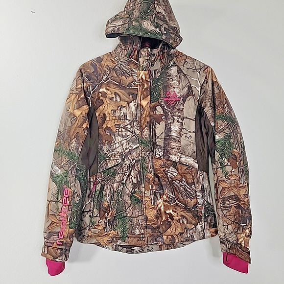 Realtree Camo Jacket Women’s Small Hooded Full Zip Pink Accents Outdoor Hunting - Picture 1 of 13